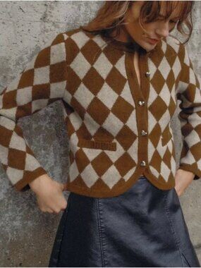 Zara Jacquard Argyle Cardigan Sweater NWT